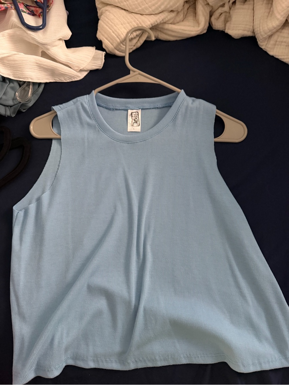Erge Light Blue Ribbed Sleeveless Crewneck Tank